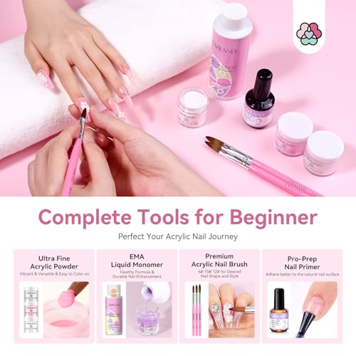 Saviland Acrylic Nail Kit for Beginners: Keratin Acrylic Powder Castor Oil Vitamin E Gel Nail Polish Primer 180W Nail Lamp Nail Drill Full Tools Everything Home Starters