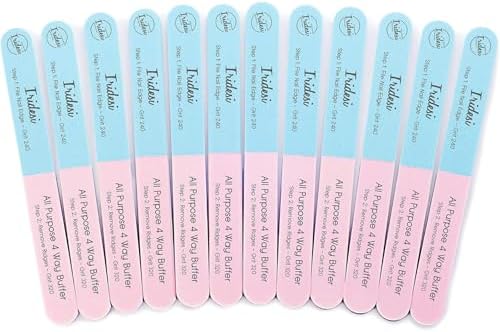 4 Way Finger Nail File and Buffer, Emery Boards for Natural Nails, 4 Fingernail Files in 1, Professional Filer Board and Shiners, 7 Inches Long, Salon Supplies Buffers Shine Kit, 12 Pack