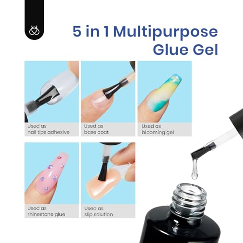 Beetles Gel Nail Kit Medium Square: Easy Nail Extension Set 5 In 1 Nail Glue Gel Base Coat with Pre shaped Medium Square Nail Tips and Uv Nail Lamp Acrylic Nail Kit for Women Beauty Gift Set