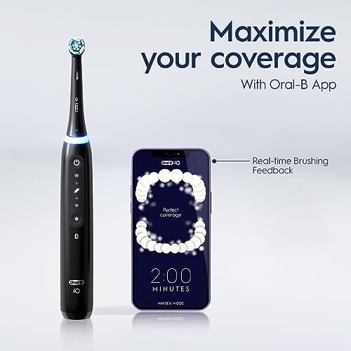 Oral-B iO Series 5 Ultimate White Rechargeable Electric Toothbrush with Visible Pressure Sensor, 2 Minute Timer, 5 Cleaning Settings, 1 Replacement Toothbrush Heads, and Travel Case, White