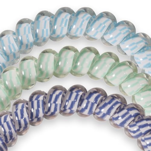 TELETIES - Small Spiral Hair Coils - Spring Collection - Ponytail Holder Hair Ties for Women - Phone Cord Hair Ties - Strong Grip, No Rip, Water Resistant, No Crease - 3 pack - Totally Turquoise