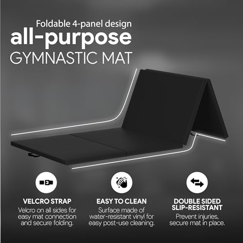 BalanceFrom Fitness 120 x 48 Inch All Purpose Folding Gymnastics Gym Exercise Mat for Yoga, Aerobics, Pilates, and Martial Arts, Black