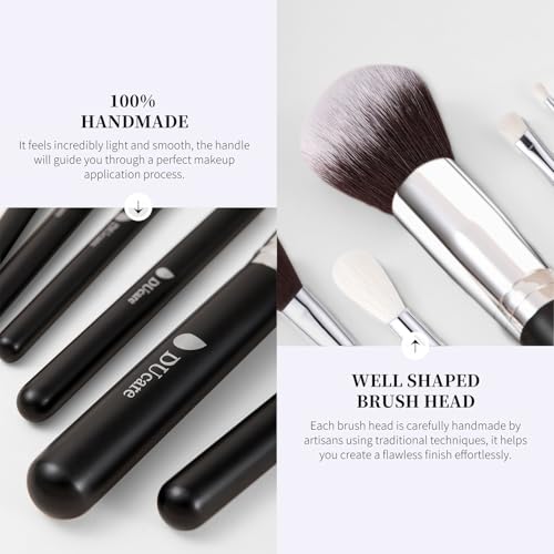 DUcare Makeup Brushes with Bag,15Pcs Makeup Brush Set Christmas Gift Travel Kabuki Foundation Blending Blush Eyeliner Shadow Brow Concealer Brushes Kit Black