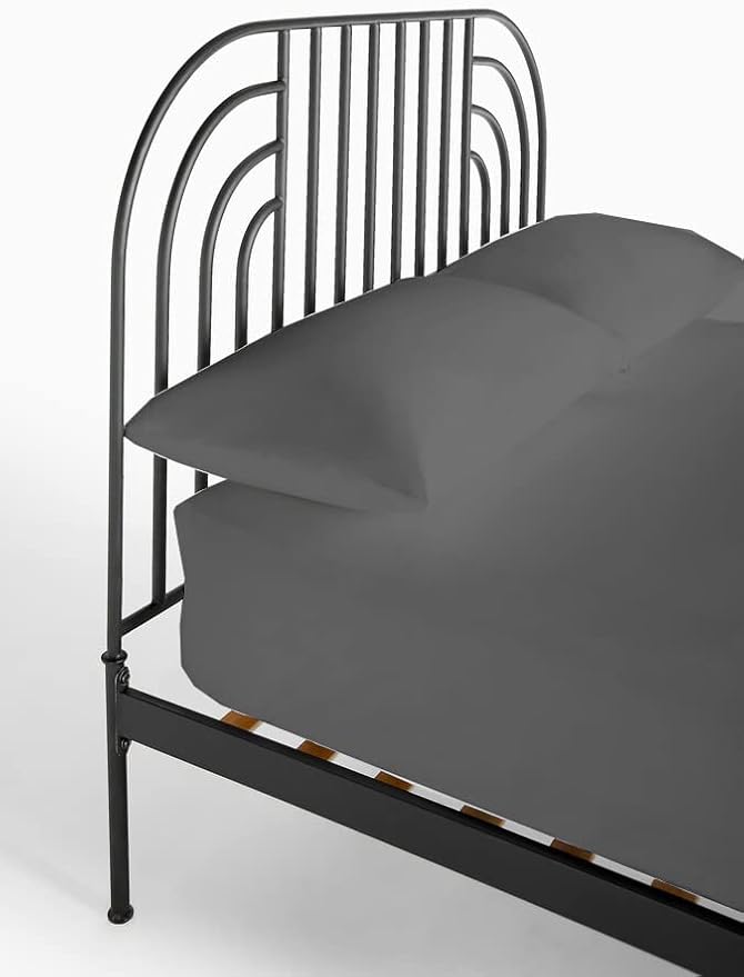 4 PC Cot Sheet Set 25x75, 100% Cotton Fitted Cot Sheet- Perfect for Narrow Twin/Rv Bunk/Camping Cot/Guest Bed Replacement, Sheets for Cot Bunk Bed-Fits Upto 4-8" Deep Mattress- Dark Grey Solid