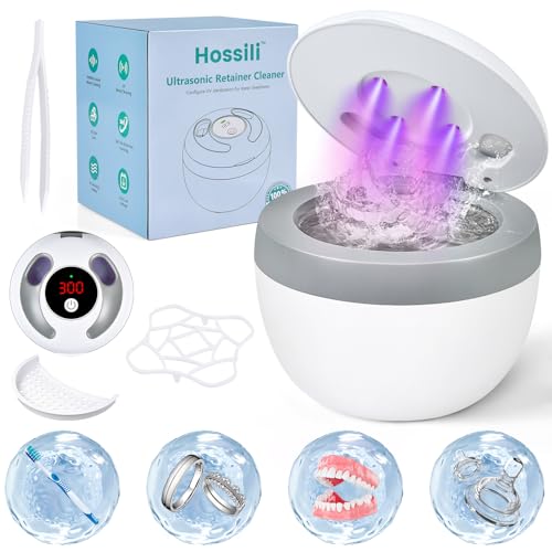 45kHz Ultrasonic Retainer Cleaner Machine – 200ML Dental Cleaning Pod with 4 Wash Modes, Digital Timer for Dentures, Aligners, Mouth Guards, Braces, Jewelry & Toothbrush Heads (White)