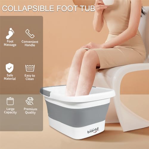 2 Pack Foldable Foot Bath Basin, Collapsible Foot Soak Tub, Multifunction Plastic Basin with Handles,Foot Tub for Soaking Feet,Grey
