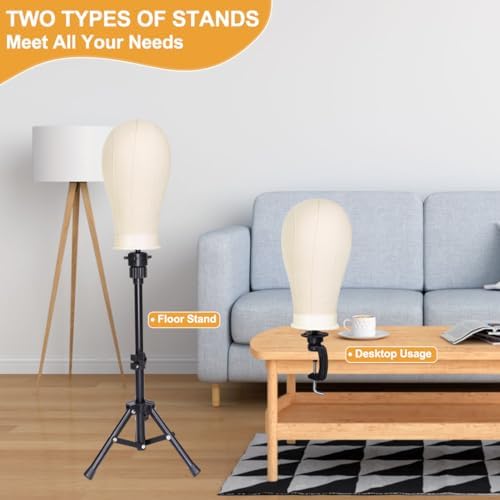 PWEOUKE 22 Inch Canvas Wig Head with Stand for Wigs ,Height Adjustable Wig Stand Tripod with Canvas Block Wig Head,Manikin Head Block Set for Cosmetology with Wig Stand and Storage Bag 22 Inch