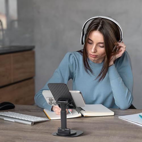 Romantic Life Cell Phone Stand 360° Adjustable Desktop Phone Holder Cradle Compatible With Most Mobile Phones Black