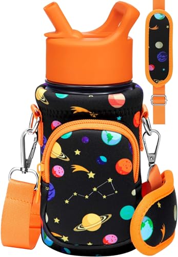 Miss Adola Water Bottle Carrier with Strap Cartoon Water Bottle Bags Holder for Kids Boys Girls Neoprene Insulated Bottle Bag for 10/12/14/16/18Oz Stainless Steel Glass Bottles Sleeve, Planet