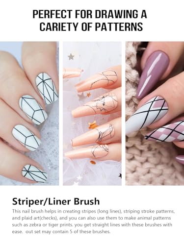 Nail Liner Brush, Fine Line Nail art Brushes 5/9/15/20/25mm Thin Line Nail Brushes Detail Drawing, Liner Brush for Nails Gel