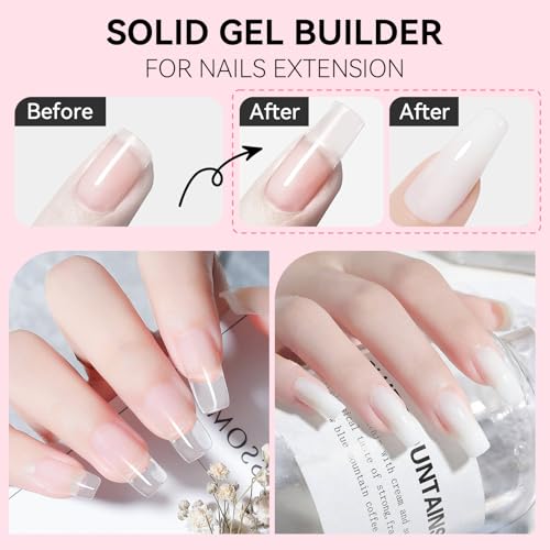 Makartt Solid Gel Builder: 4-in-1 2pcs Clear & White 3D Nail Gel Non-sticky for Extension 3D Sculpting Nail, UV Glue for Acrylic Tips, Rhinestones & Sculpture Hard Gels for Nails UV/LED Lamp Required