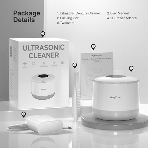 Advanced Ultrasonic Retainer Cleaner Machine for Dentures, Mouth Guards, Braces, Toothbrush Heads, Jewelry, 45kHz Triple-Phase Purification System, 4 Modes for Multiple Dental Appliances