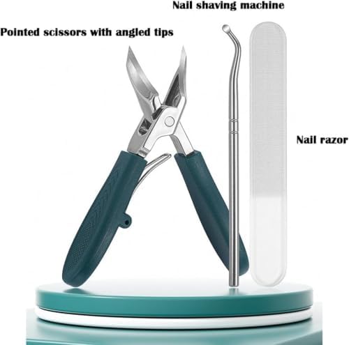 Professional Ingrown Toenail Clippers Set, Beveled Eagle Beak Design, Nail File + Nail Tear Tool 3-Piece (Black)