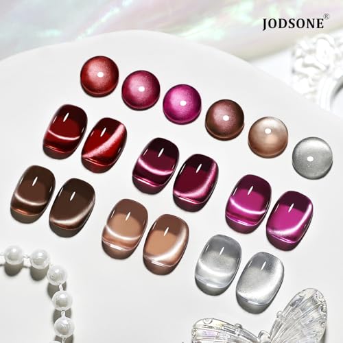 JODSONE Cat Eye Gel Nail Polish Set Purple Red Sliver Collection 6 Colors for Holographic Glitter Cat Eye with Magnet at Home DIY Design Gift for Girls