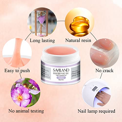 Saviland Builder Nail Gel Kit – 2.1oz nudes Nail Extension Gel for Nail Repair & Strengthen U V Hard Gel for Nails with Gel Nail Brush 100PCS Nail Forms Manicure Tools Nail Supplies for Salon Home DIY