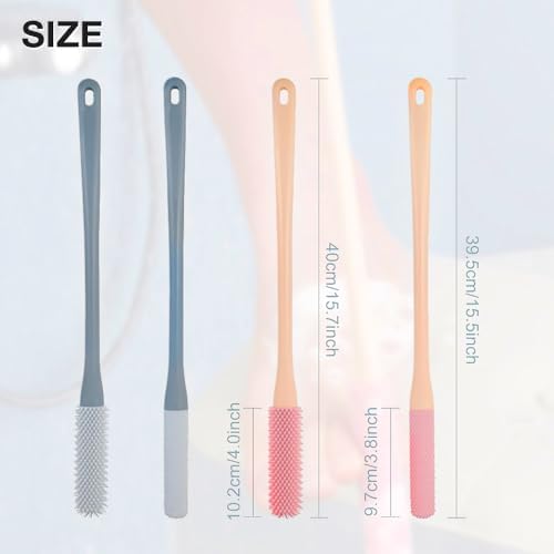 Toe Gap Cleaning Brush, 2025 New Silicone Long Handle Silicone Toe Gap Brush, 15.7" Foot Brushes for Shower, Foot Wash with Soft Exfoliating Brushes (Pink+Grey)