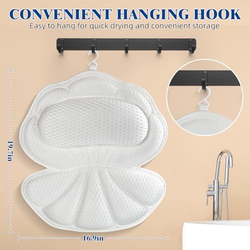 Bath Pillows for Tub, Afitton Luxury Bath Pillow Bathtub Pillow Headrest Neck and Back Support - with 4D Air Mesh Fabric & 6 Powerful Suction Cups, Ergonomic Bath Accessories Spa Gifts for Women Men