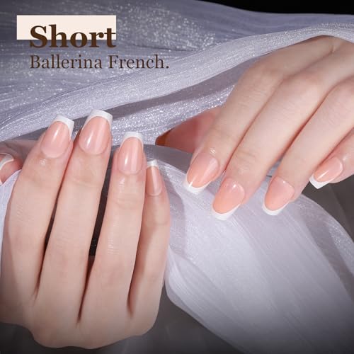 Teenitor Almond French Tip Black Press On Nails - Short, Medium Coffin Shapes - Glue On Nails Kit