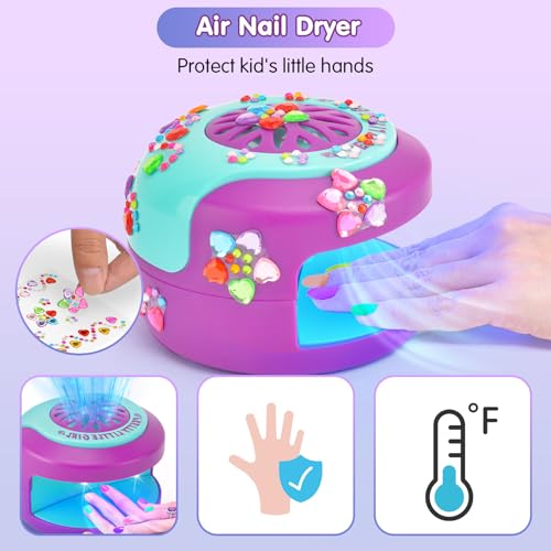BATTOP Kids Nail Polish Set for Girls - Nail Art Kit for Girls Ages 7-12 with Kids Nail Dryer & Fake Nail & Nail Sticker & Water Based Nail Polish Nail Art Pen - Toys Gifts for Girls Ages 6-12