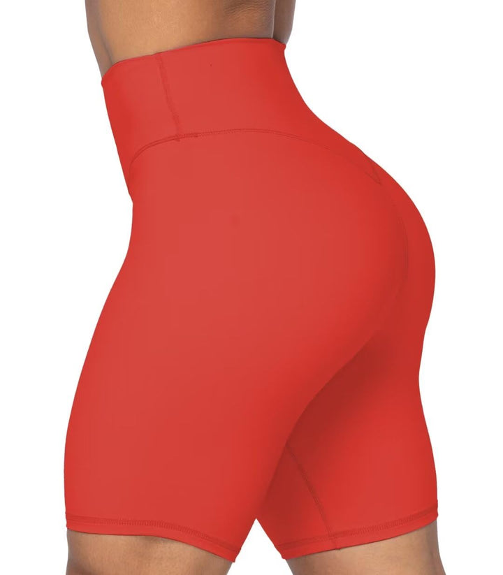 Sunzel No Front Seam High Waist Biker Shorts for Women, Squat Proof Yoga Workout Gym Bike Shorts 8" Orange Red X-Small