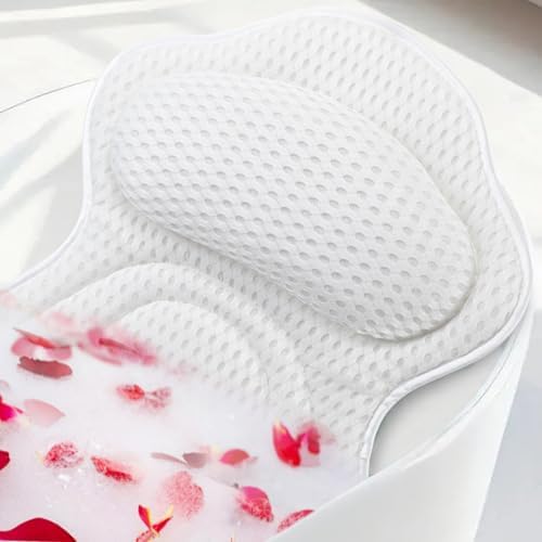Bath Pillows for Tub Soft Bathtub Pillow for Neck and Back Support, Luxury Bath Pillow Washable with 4D Mesh & 6 Suction Cups, Relaxing Bathtub Pillow Headrest for Women Ideal for Soaking & Relaxation