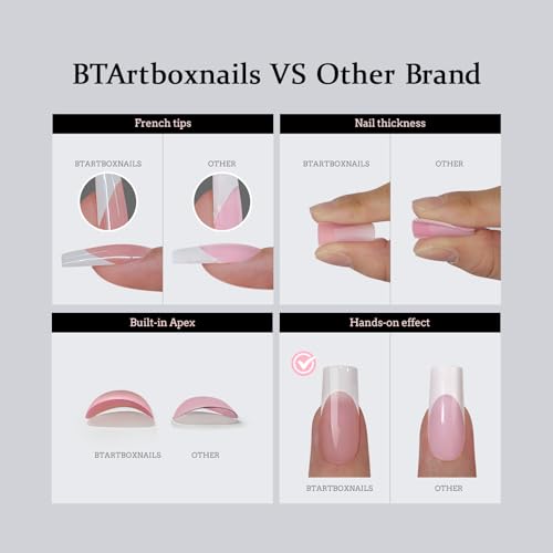 BTArtboxnails XCOATTIPS French Tip Press on Nails - Skin Tones Short Press On Nails Square, Soft Gel Nail Tips with Nail Gel, French Protecting Duo, Nail Lamp, All in One Fake Nail Extension Kit