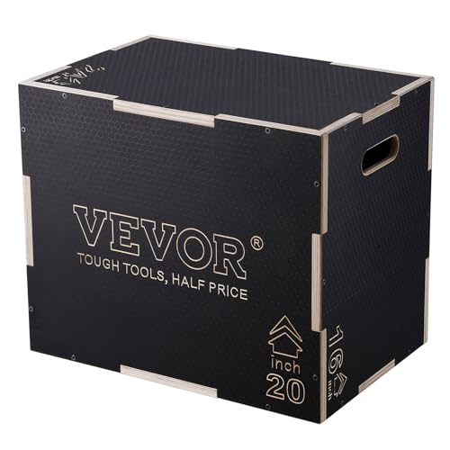VEVOR 3 in 1 Plyometric Jump Box, Easy-to-Assemble Wood Plyo Box for Jumping Trainers, Home Gym Training and Conditioning, 16" x 14" x 12"