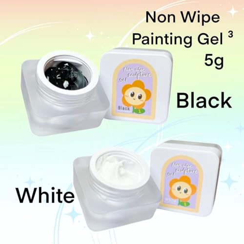 Nail Gel polish sculpture gel 5g black and white in colour clear stroke non wipe chrome applicable DIY at home embossed painting gel Nail solons mini 3D designs (Black and white, 5g)