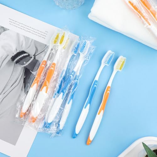 200 pcs Disposable Toothbrushes Individually Wrapped Bulk Toothbrush Pack, Medium Soft Toothbrushes for Adults, Kids, Guests, Travel, Hotel, Nursing, Donation (2 Colors)