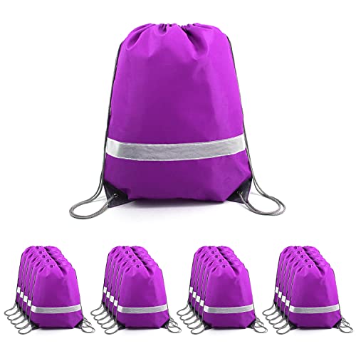 BeeGreen Reflective Drawstring Bags 20 Packs Purple Large Drawstring Bags Backpack for Gym Sports Trip with Reflective Strip Cinch Sack DIY for Women Men Cinch Bags For Team