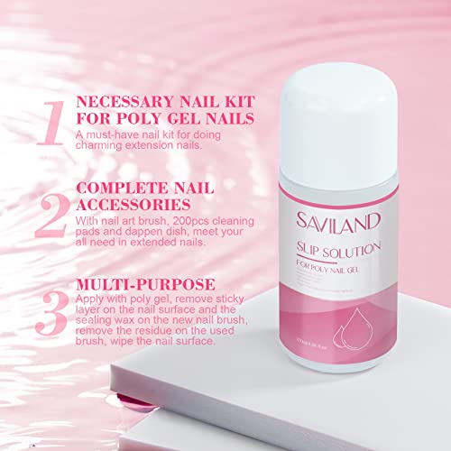 Saviland Slip Solution for Poly Gel Nails 4.06oz Liquid Anti-stick Gel Solution Kit for Beginners with Art Brush and Cup for Home DIY