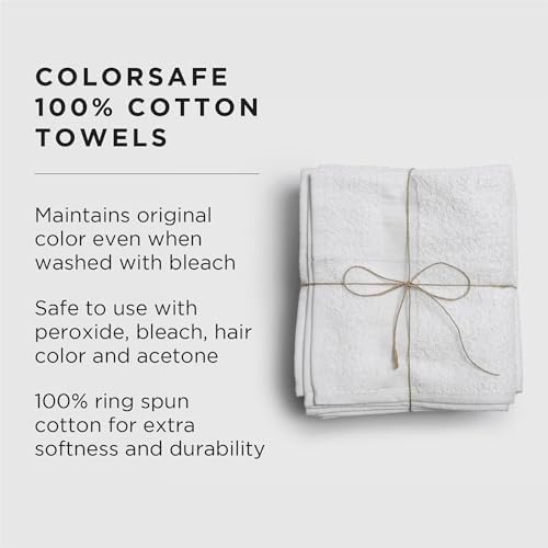 ColorSafe 100% Cotton Bleach Proof Salon Hair Towels for Hairstylists, Barbers, Spa, Gym in White, 16" by 29", 6 Count Absorbent Stain Resistant Towels for Drying Curly, Long, Wavy Hair