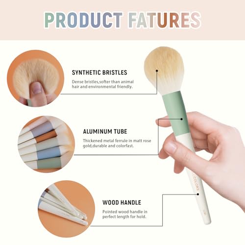 Colorful Series 18-Pcs Makeup Brush Set with Soft, Cruelty-Free Synthetic Bristles, Wooden Matte Handles, 2 Latex-Free Makeup Sponges & Travel Storage Bag – Face & Eye Brushes for Makeup