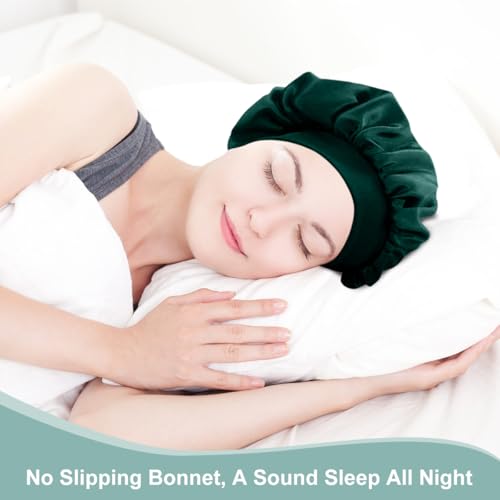8 PCS Satin Hair Bonnet for Women | Elastic and Reusable Shower Hair Caps | Satin Bonnet for Sleeping Women, Shower Caps | Double Layers Hair Cap | Environmental Protection | 11.8 Inches, Dark Green