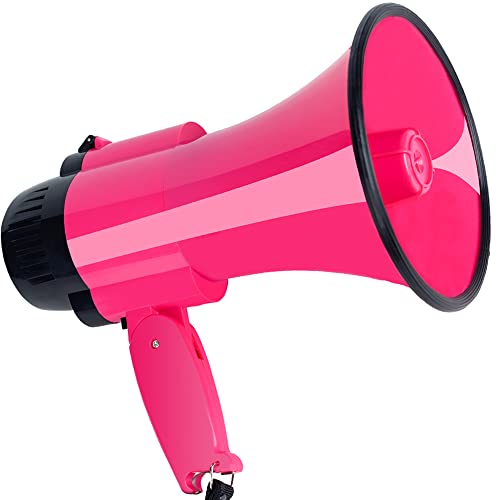 30 Watt Power Portable Megaphone Bullhorn Speaker Voice, Siren/Alarm and 240S Recording with Volume Control and Strap (DeepPink)