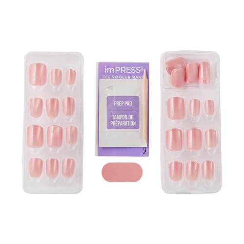 WICKED X imPRESS Press On Nails, New Improved Adhesive, Up To 10 Day Hold, ‘Glinda-fied’, Pink, Short Squoval, Includes 30 Fake Nails, 1 Prep Pad, 1 Manicure Stick, 1 Mini File