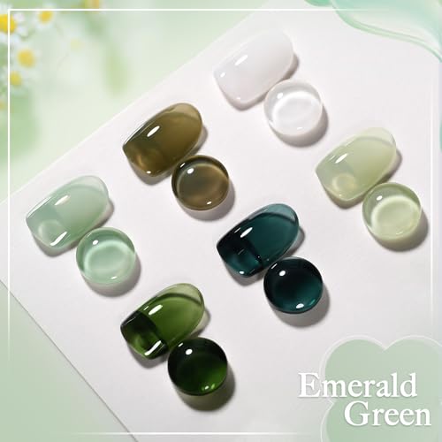 GAOY Jelly Green Gel Nail Polish Set, 6 Transparent Colors Sheer White, UV Light Cure Gel Polish for Salon and Nail Art DIY at Home