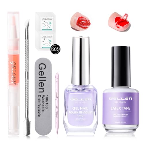 Gellen Gel Remover for Nails - Pro, Gel Polish Remover with Peelable Liquid Latex for Nails, Gel Nail Remover Kit Fast Nail Gel Removal in 2-5 Minutes Professional No Soaking or Wrapping