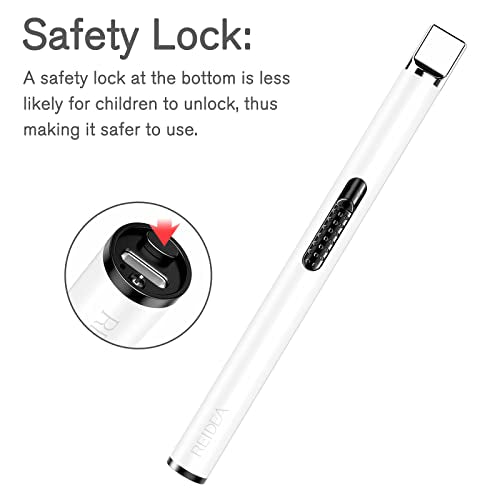 REIDEA USB Candle Lighter, Windproof Flameless Electronic Lighter with Safety Protector Button, Rechargeable Lighter for Home Candle Outdoor Activities (White)