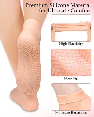 2 Pairs Silicone Socks for Dry Cracked Feet, XL Anti Slip Soft Moisturizing Socks Softening Feet, Ultra-high Stretch Pedicure Socks Foot Care After Pedicure
