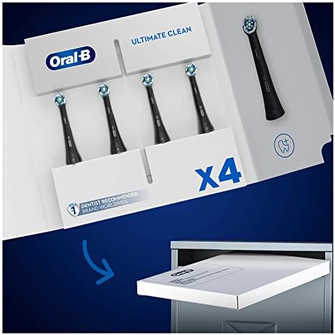 Oral-B iO Ultimate Clean Electric Toothbrush Head, Twisted & Angled Bristles for Deeper Plaque Removal, Pack of 4, Suitable for Mailbox, Black
