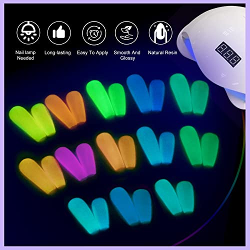 SAVILAND Glows in The Dark Gel Nail Polish Set - 12 Halloween Colors Luminous Neon Nail Gel Polish Set Soak off U V/LED Glow Effect Nail Polish for DIY Nail Art Design Holiday Gifts for Women