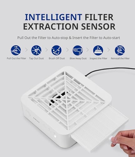 AIRSEE GD3 Powerful Nail Dust Collector, Professional Manicure Pedicure Vacuum for Acrylic Gel Nail Polishing with Reusable Filter, Home & Salon, White