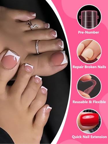 EBANKU Poly Gel Toenail Kit, Reusable Toe Dual Nail Forms with 2.5oz Slip Solution Poly Gel Nail Kit for Toe Nail Tips for Women with Double-end Brush, File, Clips, Liquid Container, 120PCS, 120 Sizes