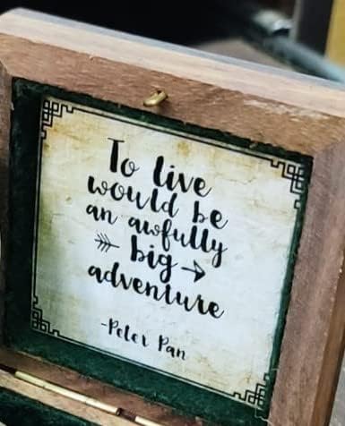 MAI 'To Live Would Be an Awfully Big Adventure' Engraved Brass Compass with Wooden Box, Antique Finish, Jeweled Needle for Him/Her, Wedding Anniversary, Lovers