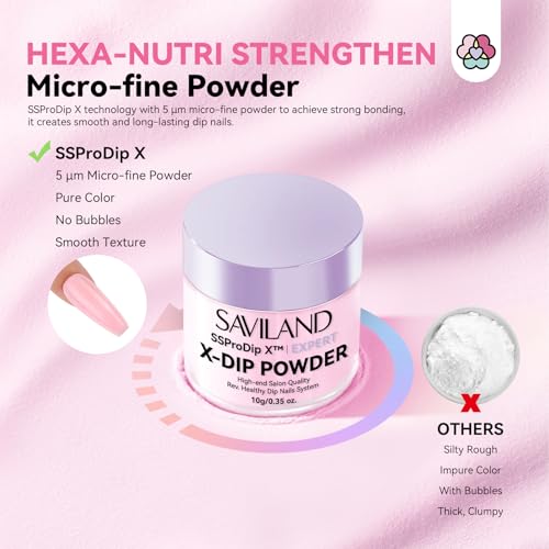 SAVILAND Dip Powder Nail Kit Starter: All Season Dip Nail Starter Kit Set with 4 Colors Clear White Nude Dipping Powder 2-in-1 Dip Base & Top Activator for French Nail Art Manicure DIY Home