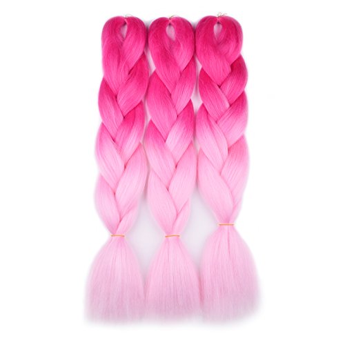 Ombre Braiding Hair (Pink/Light Pink)3pcs Jumbo Braiding Hair Extension For Box Braids Twist 24 Inch Hot Water Seal Real Soft