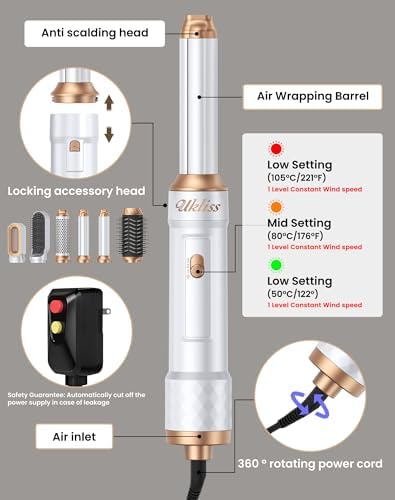 6 in 1 Hair Dryer Brush，Blow Dryer Brush Ionic Hair Dryer，Multi Hair Styler for Fast Drying Styling Curling Straightening Volumizing，Hair Curler Hair Straightener Styler Autowrap Air Styler