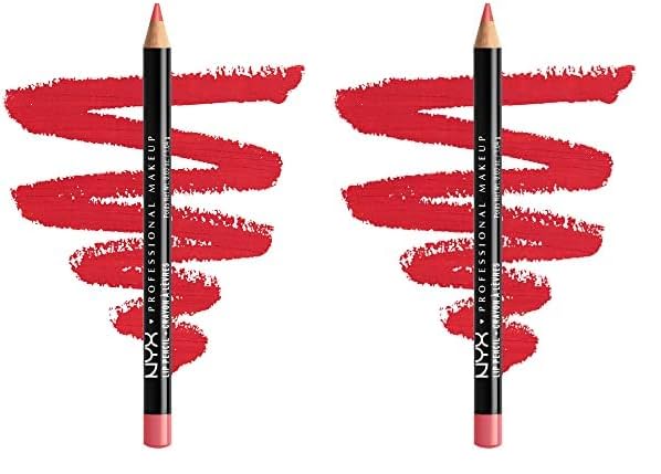 NYX Slim Lip Pencil | Long-Lasting Creamy Lip Liner | Hot Red - 2 Pack