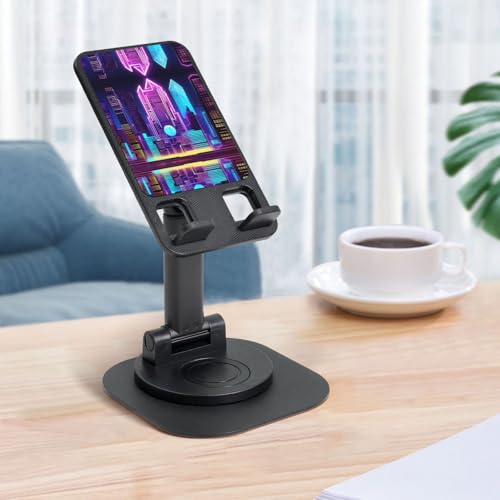 Sci-Fi City Cell Phone Stand 360° Adjustable Desktop Phone Holder Cradle Compatible With Most Mobile Phones Black